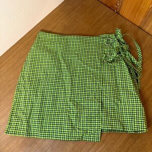 THE RAGGED PRIEST Lime Green Check Skirt with Overlay & Side Ties M